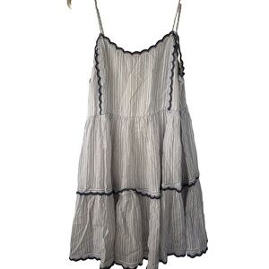 Urban Outfitters Teired Embroidered Dress | White and Blue